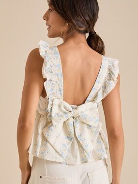 Altar'd State Cream Floral Ruffle Bow-Back Camisole